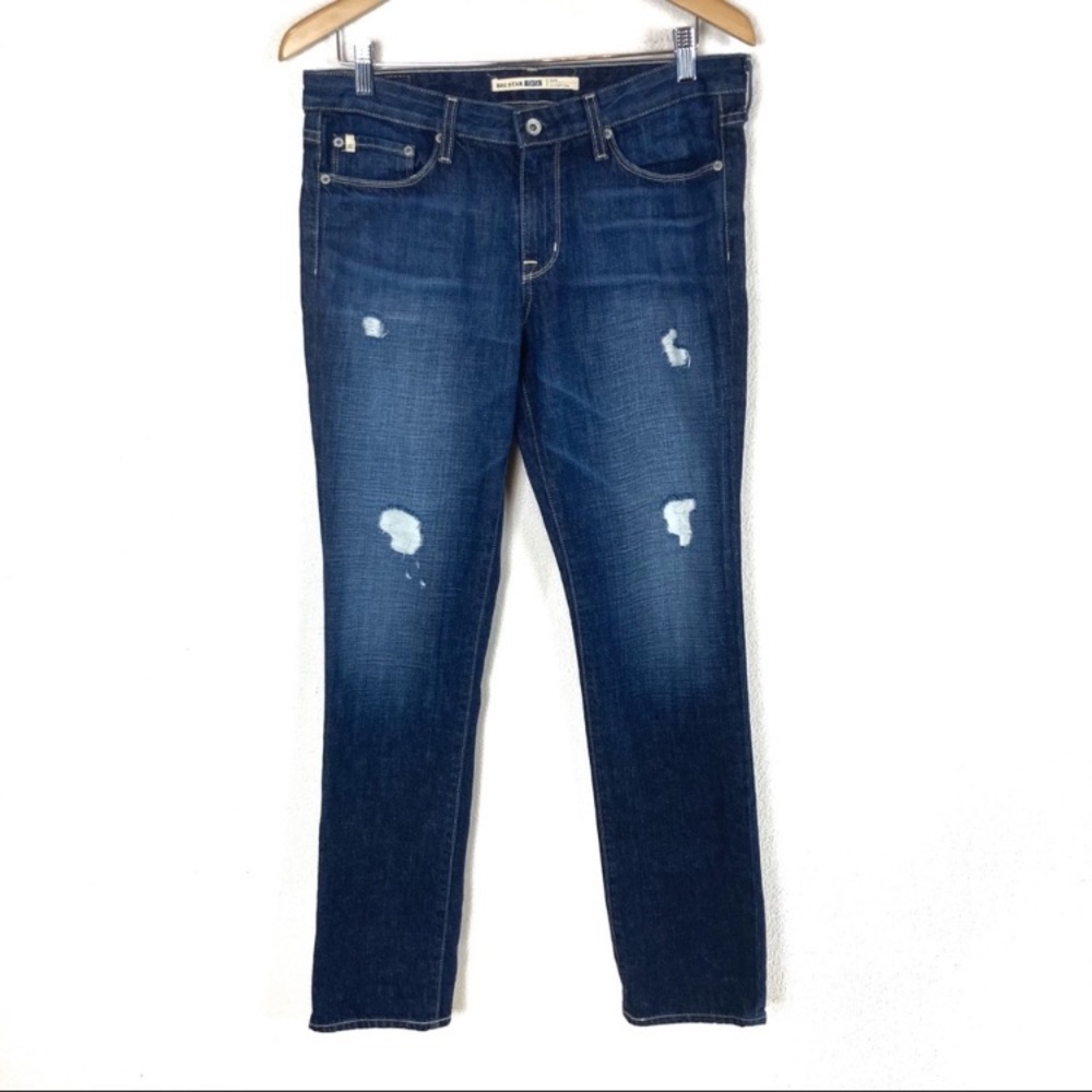 Big Star Kate Mid Rise Straight Leg Jean Dark Wash Distressed‎ Women’s Sz 29